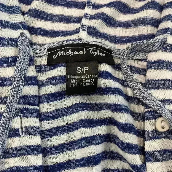 Michael Tyler Blue and White Striped Hooded Cardigan 3/4 Sleeve Women’s Small - Picture 2 of 3